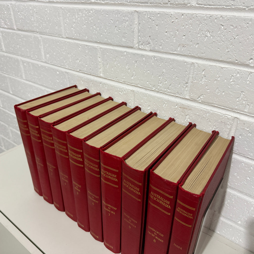 1963 The Grolier Society Australian Encyclopedia, 10 x Book Set, Red Edition VG