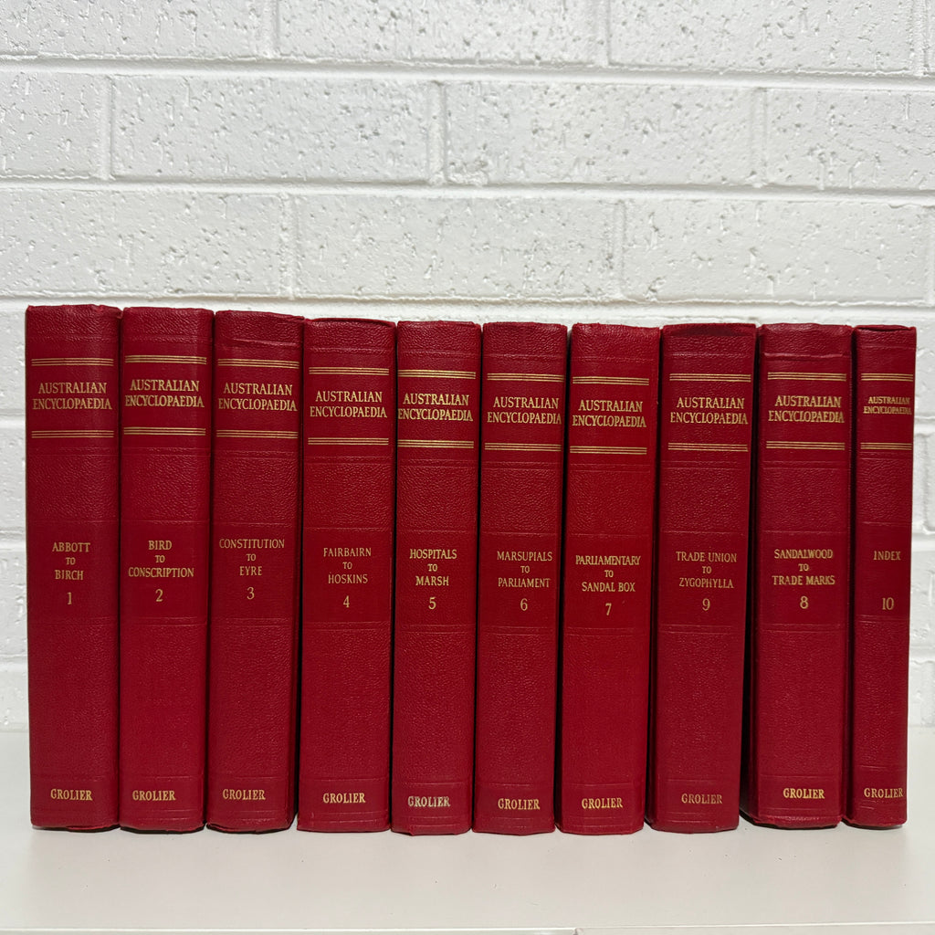 1963 The Grolier Society Australian Encyclopedia, 10 x Book Set, Red Edition VG