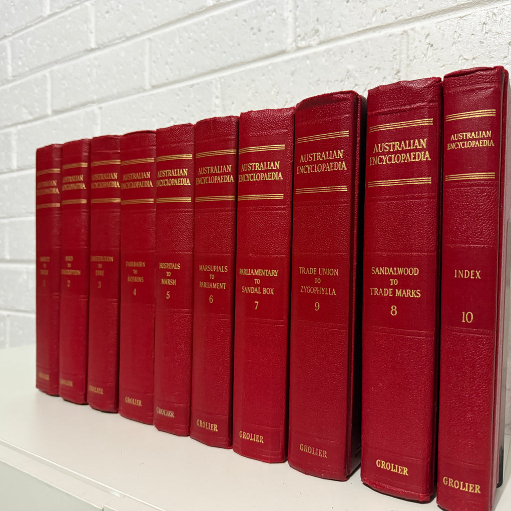 1963 The Grolier Society Australian Encyclopedia, 10 x Book Set, Red Edition VG