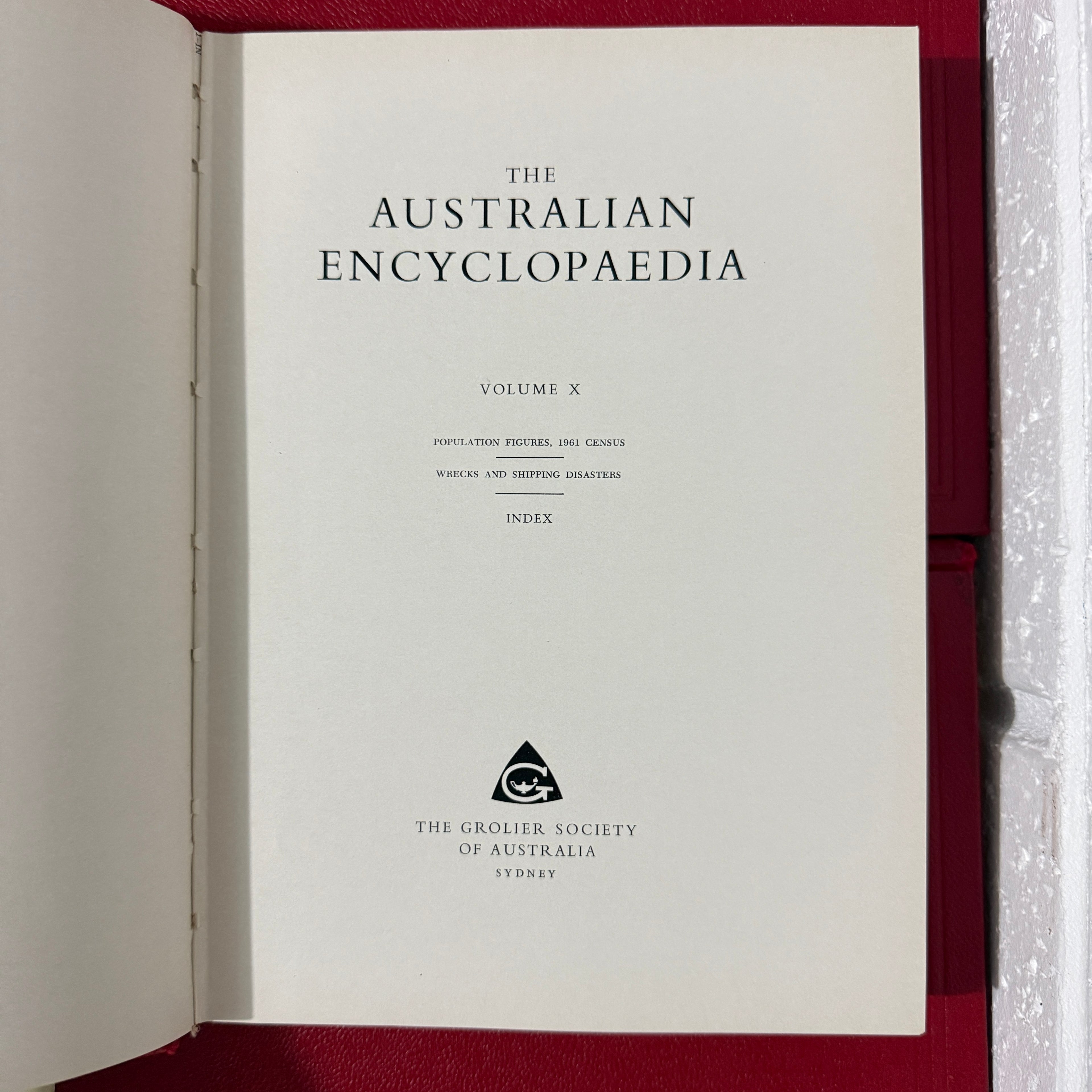 1963 The Grolier Society Australian Encyclopedia, 10 x Book Set, Red Edition VG